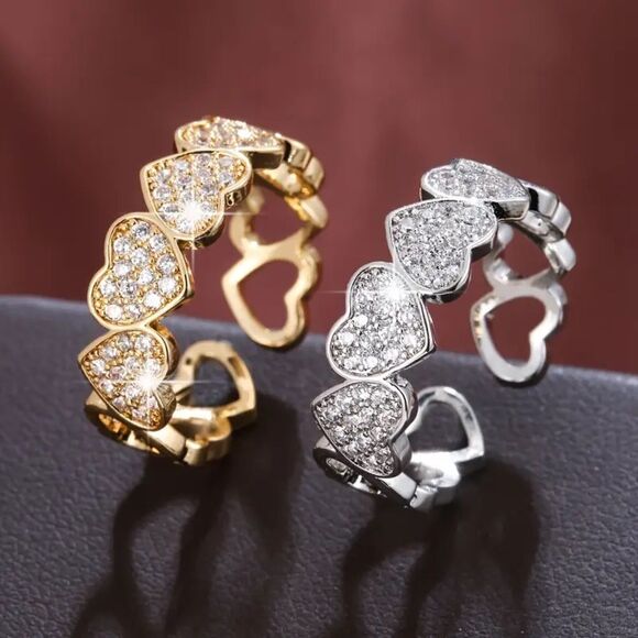 Gold Heart Ring with Crystals Ring - Picture 2 of 3